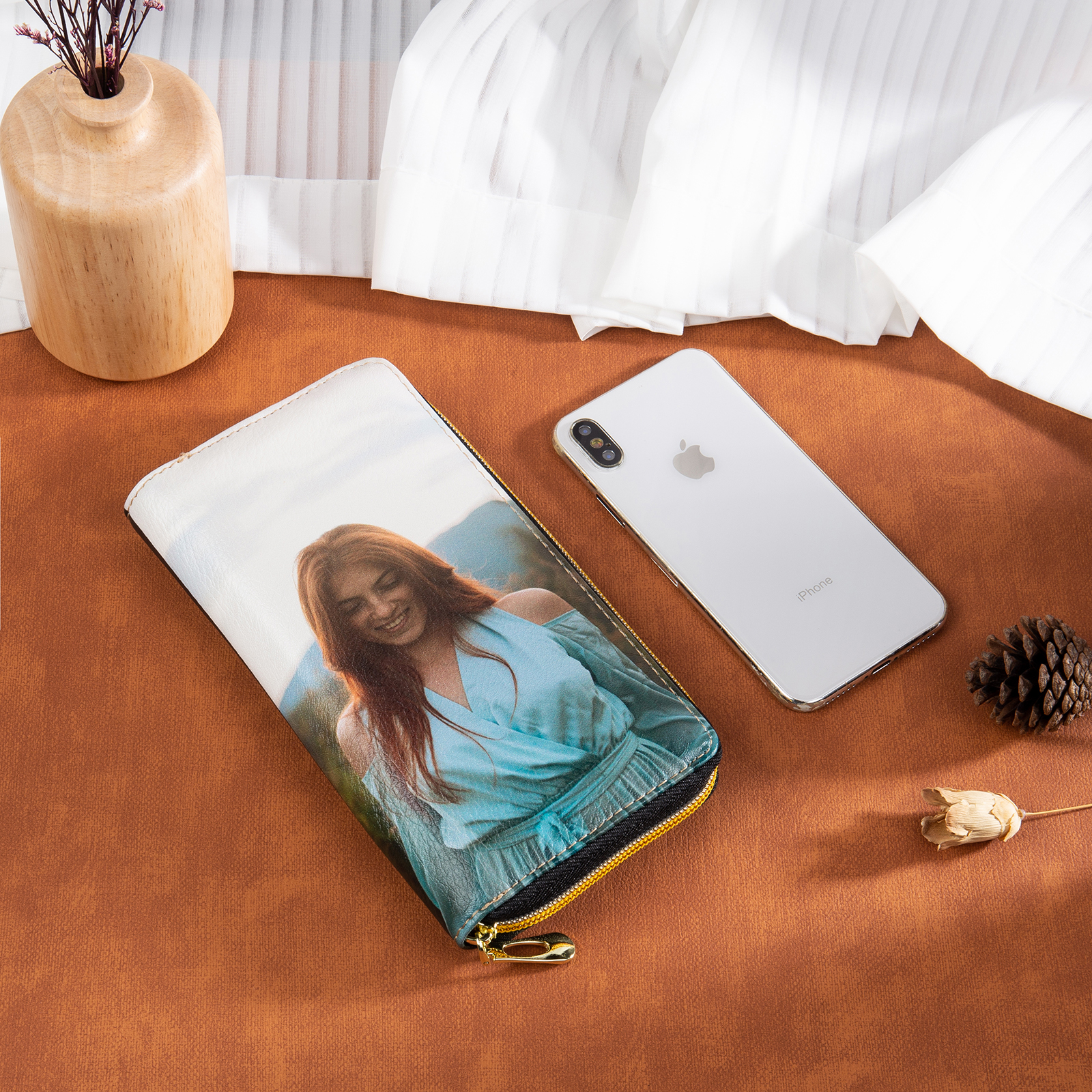 Long Purse Personalised Dream Catcher Leather Wallet Engraved 1 Photo Zip Wallet Gifts for Her-Jessemade AU
