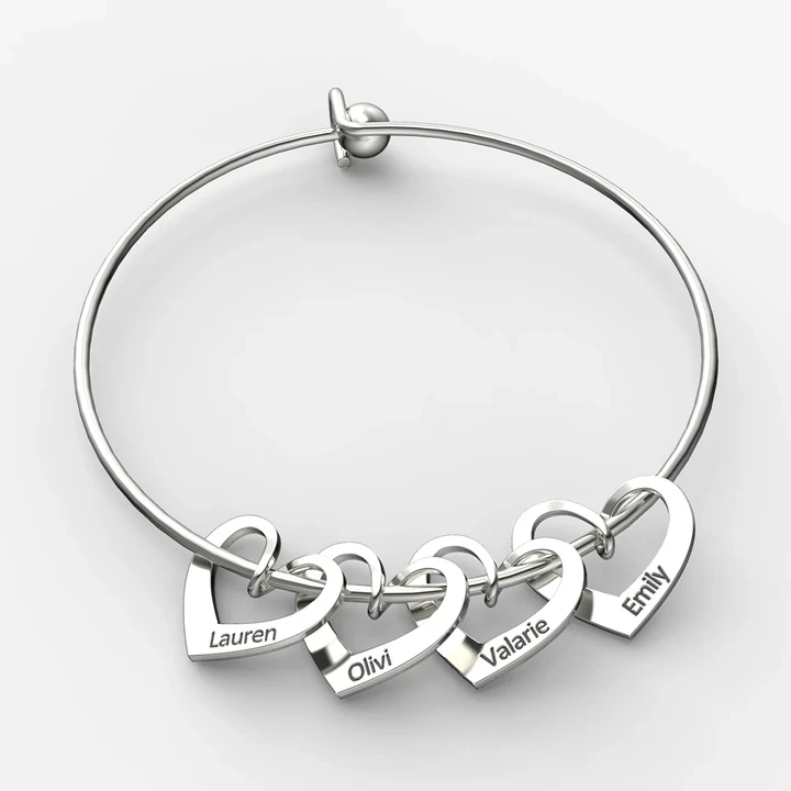 To My Mother Personalised Love Bracelet with 4 Heart Charms Engraved 4 Names Bangle Bracelet-Jessemade AU