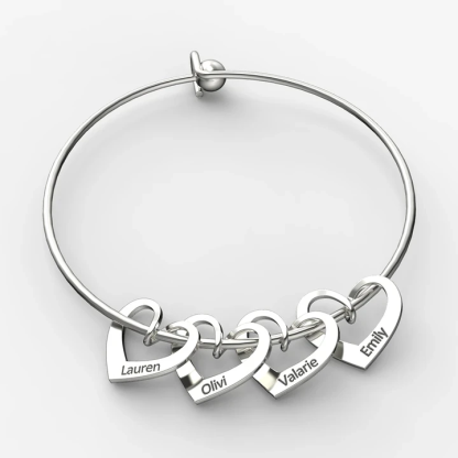 To My Mother Personalised Love Bracelet with 4 Heart Charms Engraved 4 Names Bangle Bracelet-Jessemade AU