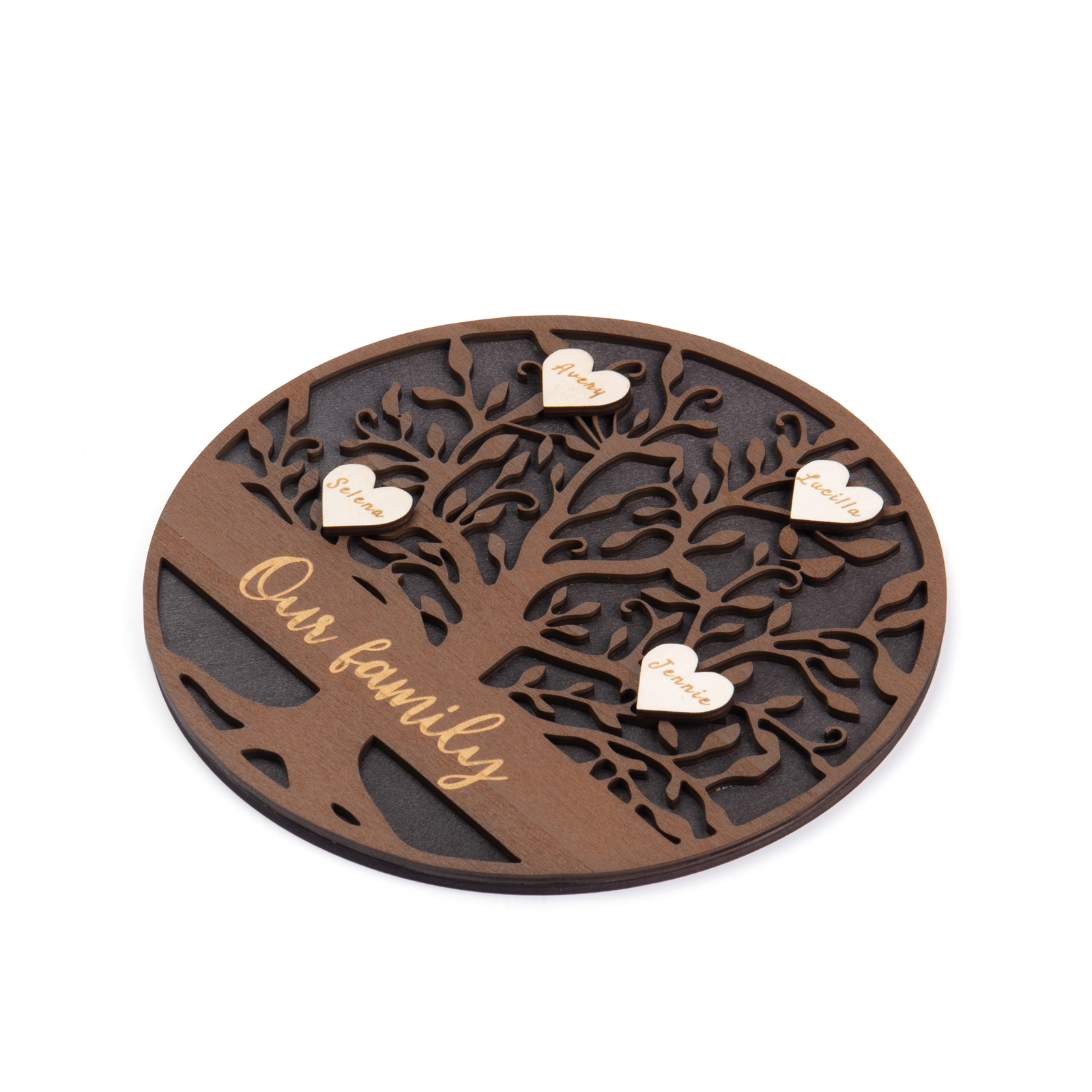 Wooden Family Tree Sign Engrave 4 Names Keepsake Gifts-Jessemade AU