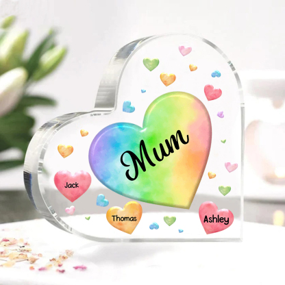 3 Names - Personalised Acrylic Heart Keepsake Custom Text Colourful Hearts Ornament Gift for Mother/Grandma-Jessemade AU