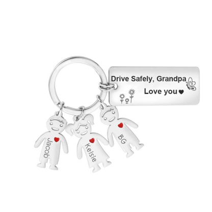 Personalised Kid Charm Keychain Engraved 3 Names Drive Safely Family Keychain-Jessemade AU