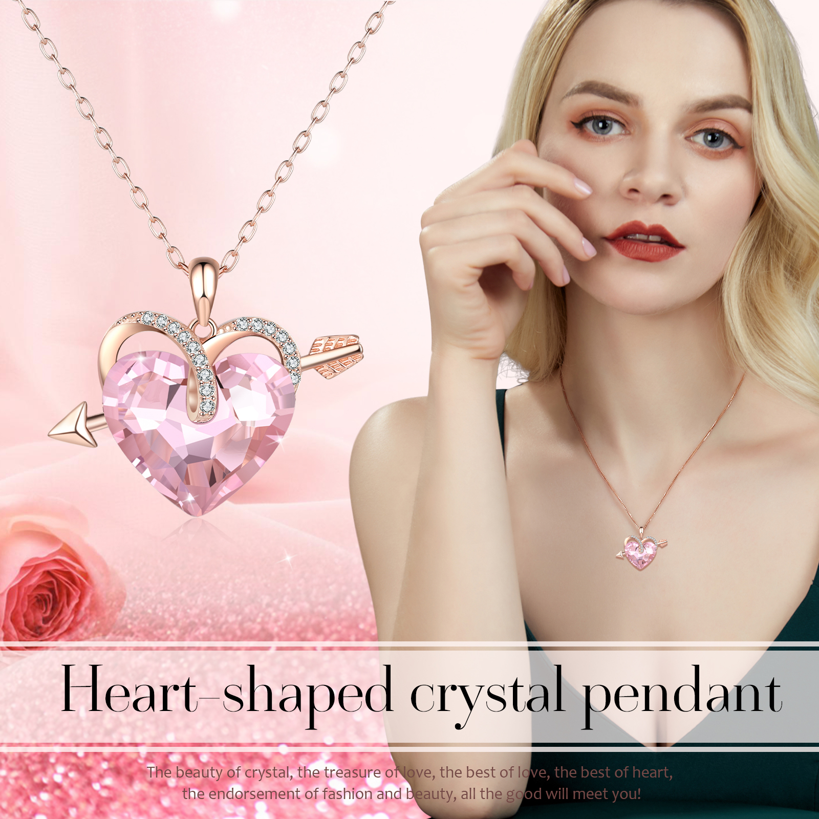 Heart-shaped Crystal Necklace Birthstone Necklace Gifts For Her-Jessemade AU