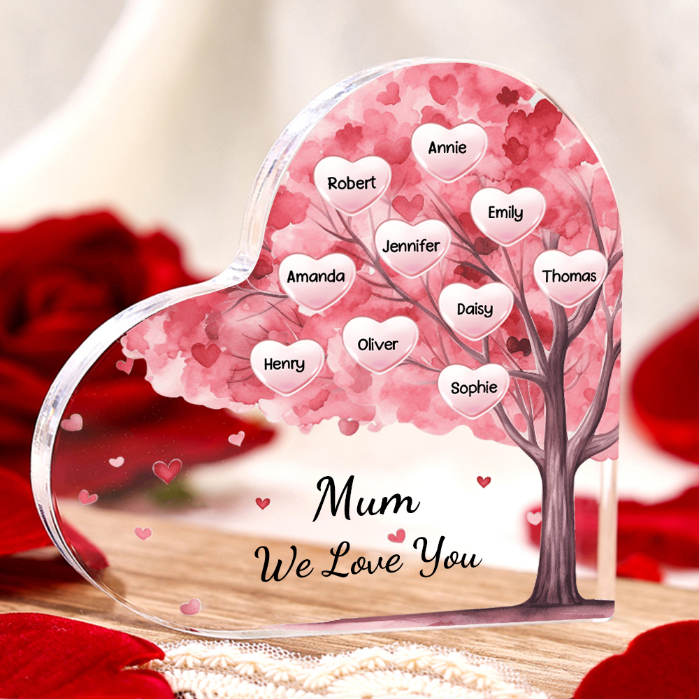 10 Names - Personalised Acrylic Heart Keepsake Custom Text Pink Tree Ornaments Gifts for Grandma/Mother-Jessemade AU