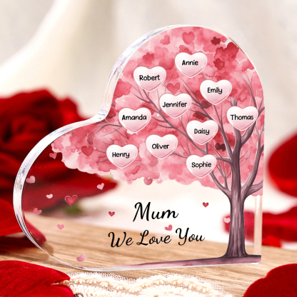 10 Names - Personalised Acrylic Heart Keepsake Custom Text Pink Tree Ornaments Gifts for Grandma/Mother-Jessemade AU