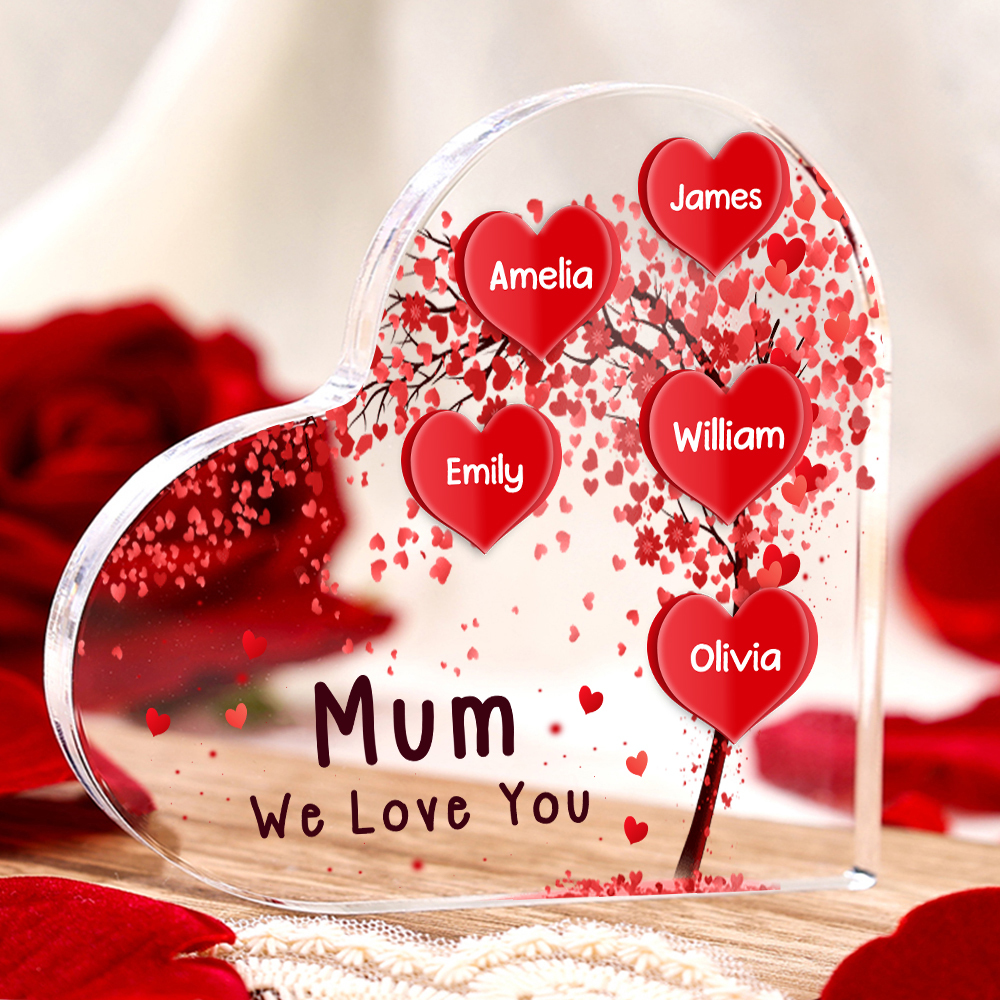 5 Names - Personalised Acrylic Heart Keepsake Custom Text Red Tree Ornaments Gifts for Grandma/Mother-Jessemade AU