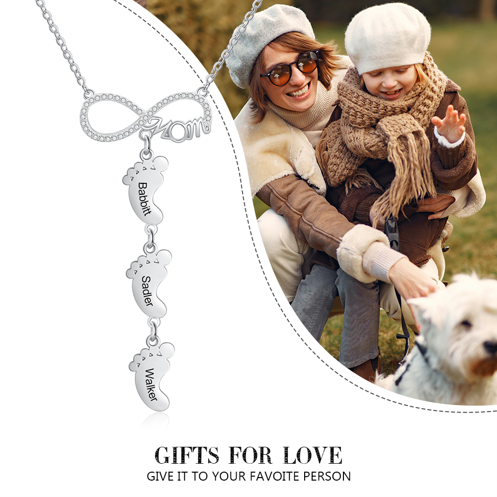 Mother's Day Gifts Personalised Infinity Baby Feet Mother Necklace Engraved 3 Names Necklace Gifts For Mom-Jessemade AU