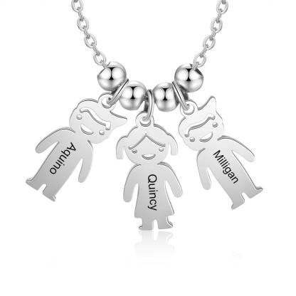 Personalised 3 Kids Charm Necklace Engraved Names Gifts for Mother-Jessemade AU