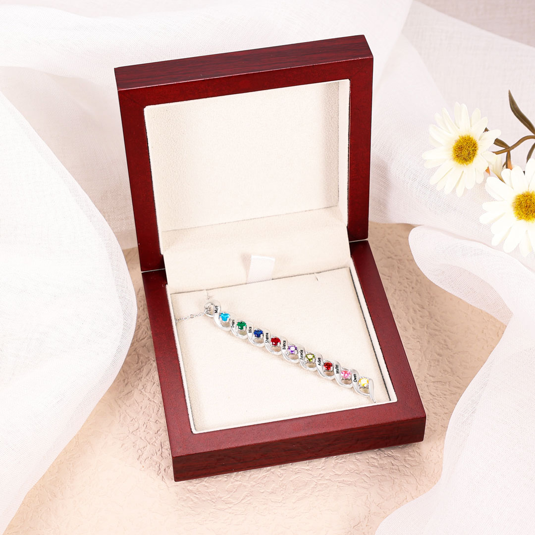 Customised Necklace Cascading Pendant with 9 Birthstones Engraving 9 Names Gifts for Her-Jessemade AU