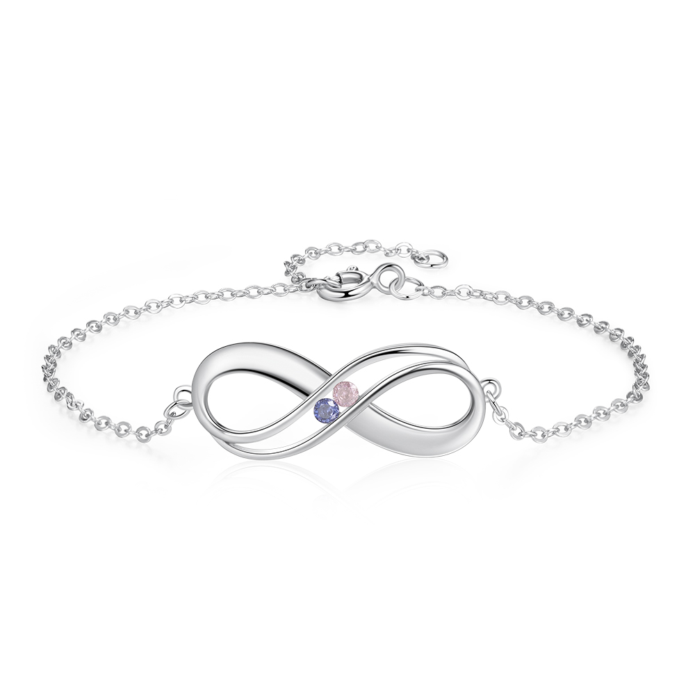 Infinity 925 Sterling Silver Heart 2 Birthstones Bracelet-Jessemade AU
