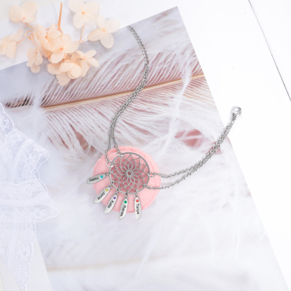 Personalised Dream Catcher Necklace With 5 Birthstones Engraved Names Gift For Women-Jessemade AU