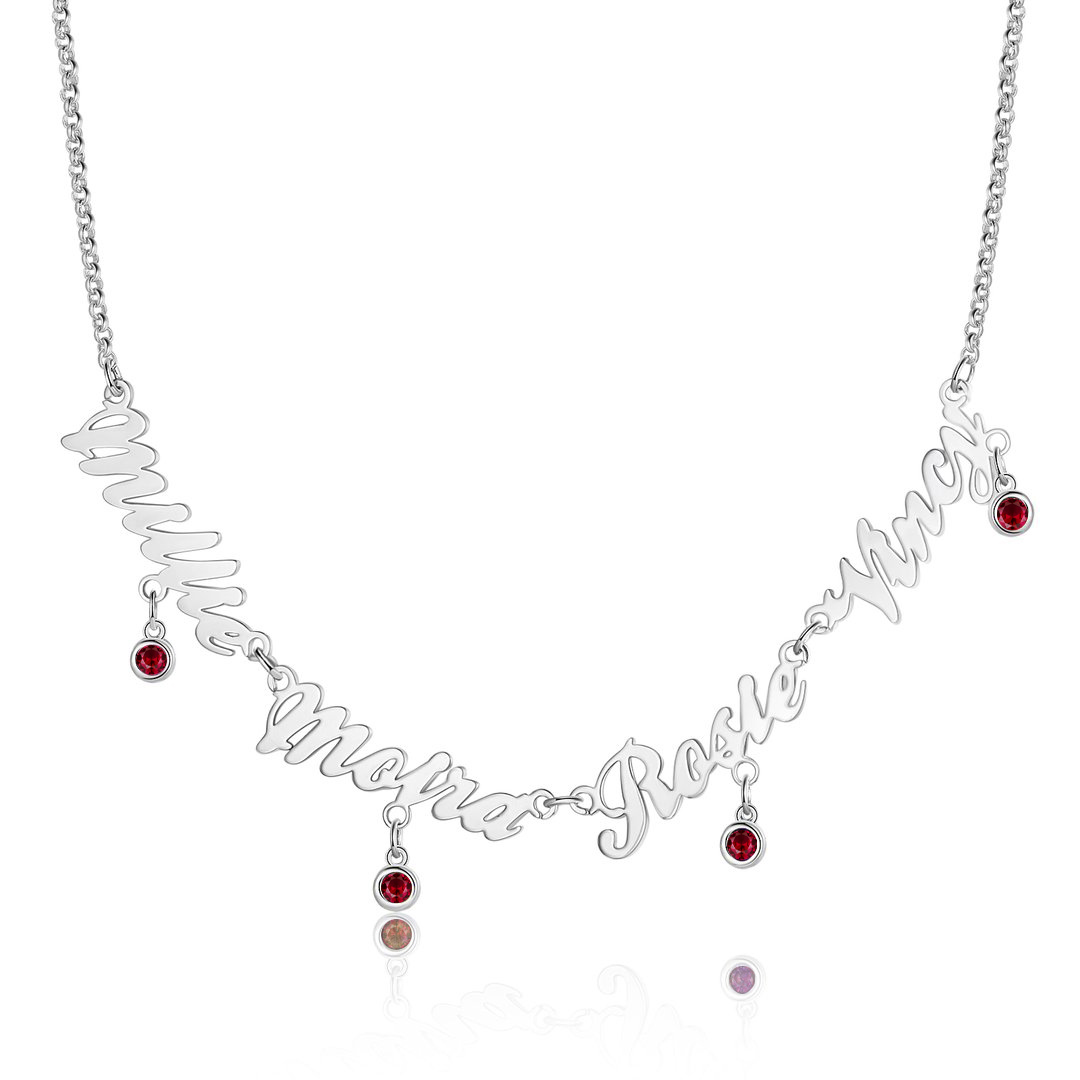 Personalised Necklace With Birthstones Custom 4 Names Necklace Gift For Women-Jessemade AU