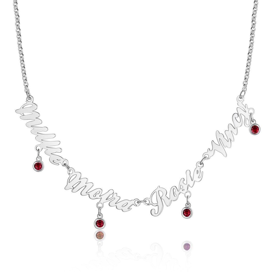 Personalised Necklace With Birthstones Custom 4 Names Necklace Gift For Women-Jessemade AU