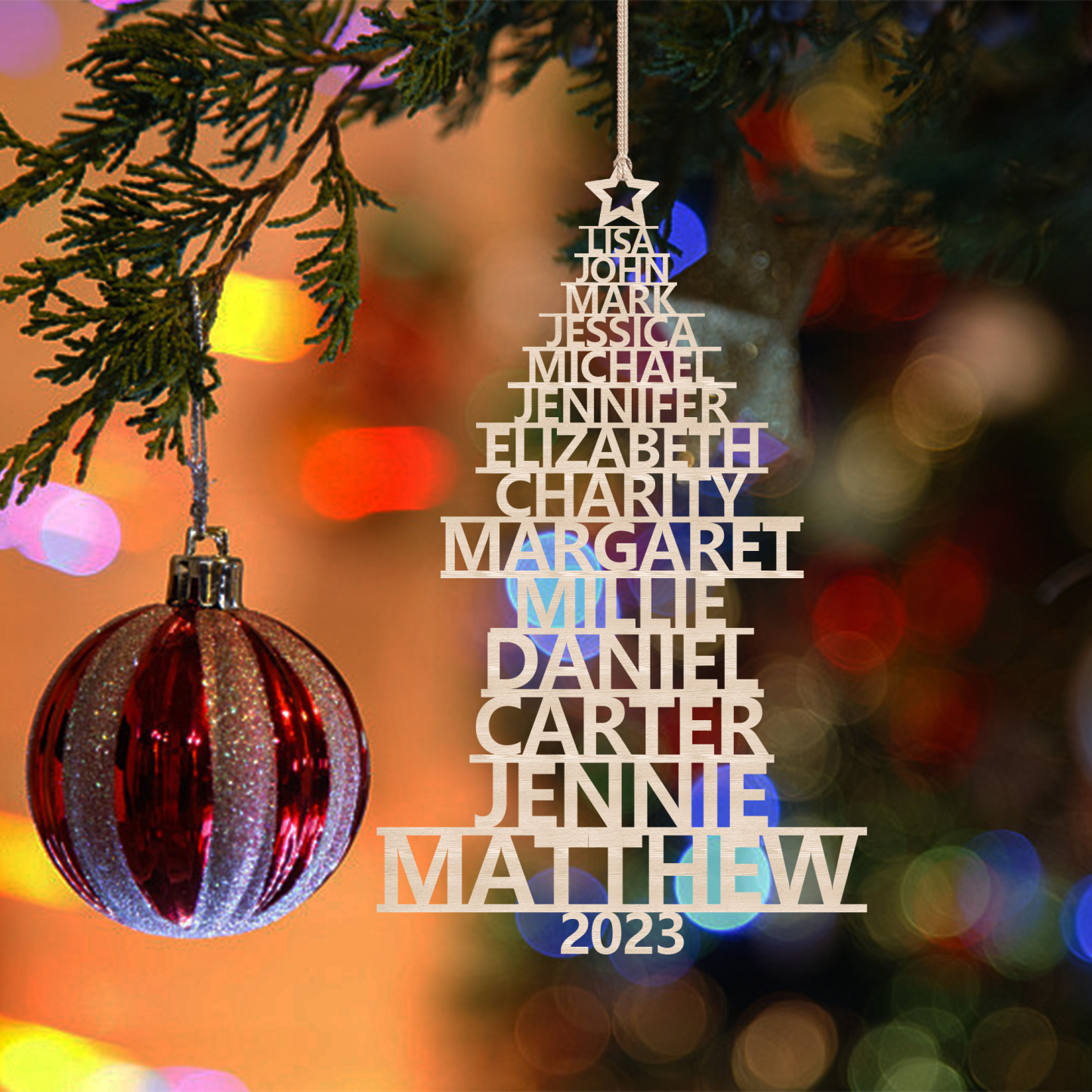 14 Names - Personalised Christmas Tree Ornaments Customised Name Xmas Wooden Decor Gifts for Family Friends-Jessemade AU
