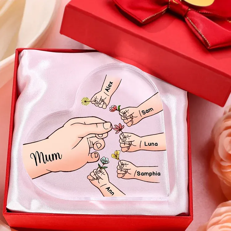 6 Names - Personalised Acrylic Heart Keepsake Handing Flowers to Mother Ornaments Gifts for Grandma/Mother-Jessemade AU