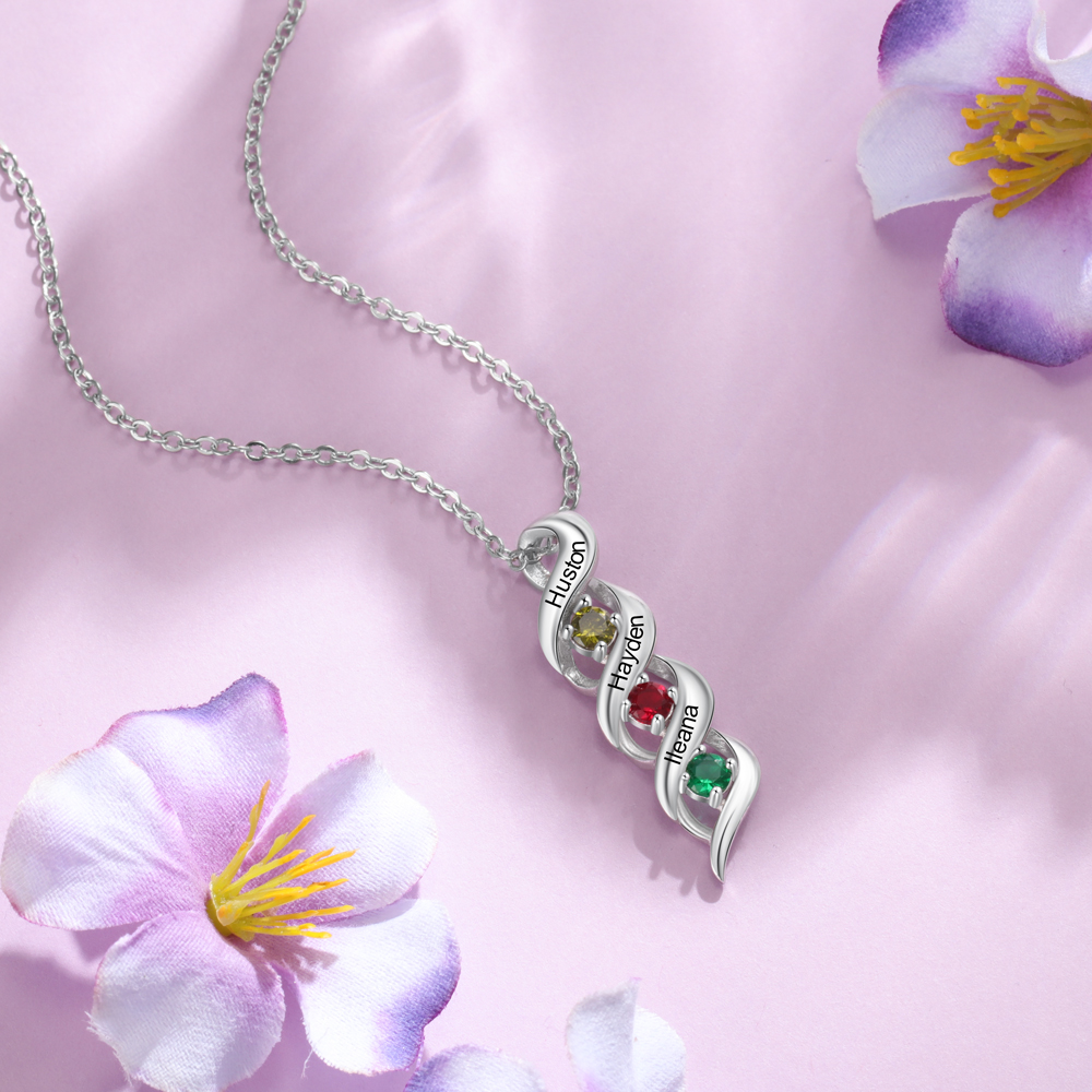 Customised Necklace Cascading Pendant with 3 Birthstones Engraving 3 Names Gifts for Her-Jessemade AU