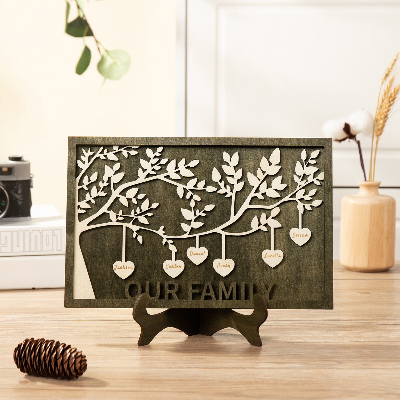 Family Tree Wood Frame Personalised Family Tree Sign Engrave 6 Names Keepsake Gifts-Jessemade AU