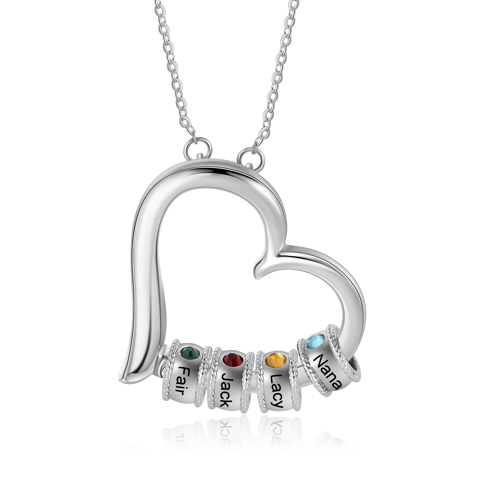 Personalised Heart Necklace With 4 Birthstones Engraved Family Names Necklace Gift For Her-Jessemade AU