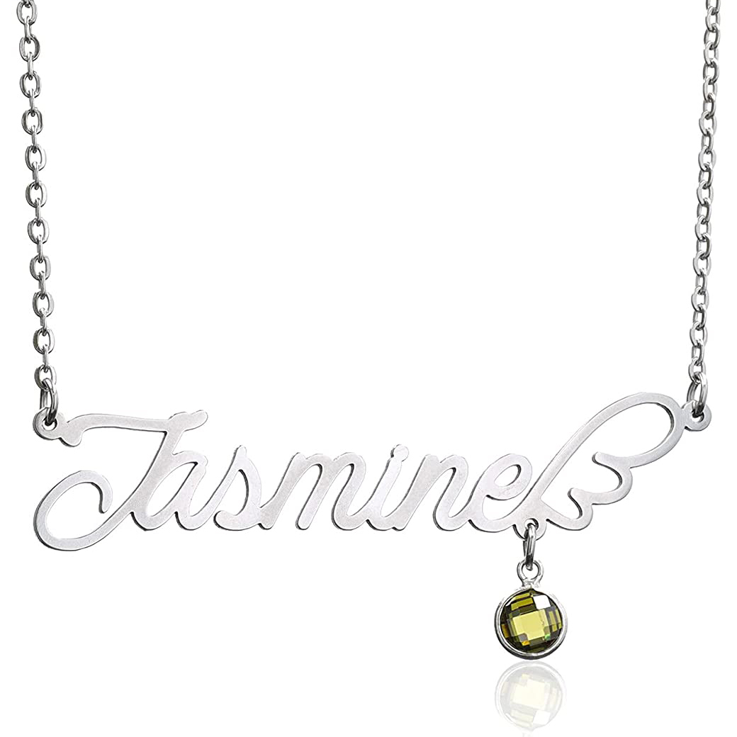 Personalised Wings Necklace With Birthstone Custom 1 Name Necklace Gift For Women-Jessemade AU