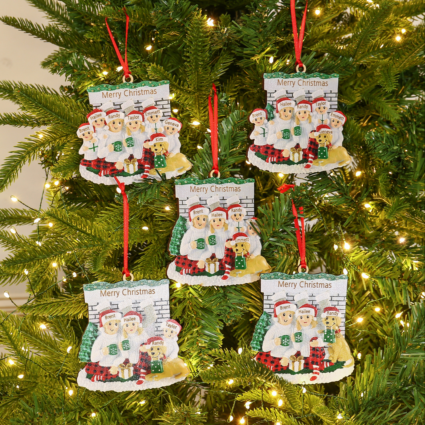 4 Names - Personalised Christmas Ornaments Customised Text & Date Xmas Wooden Decor Gifts for Family Friends-Jessemade AU