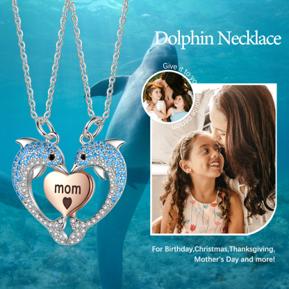 Mother & Daughter Friendship Necklace Personalised Dolphin Necklace With Heart Pendant Custom Names Gifts for Her-Jessemade AU