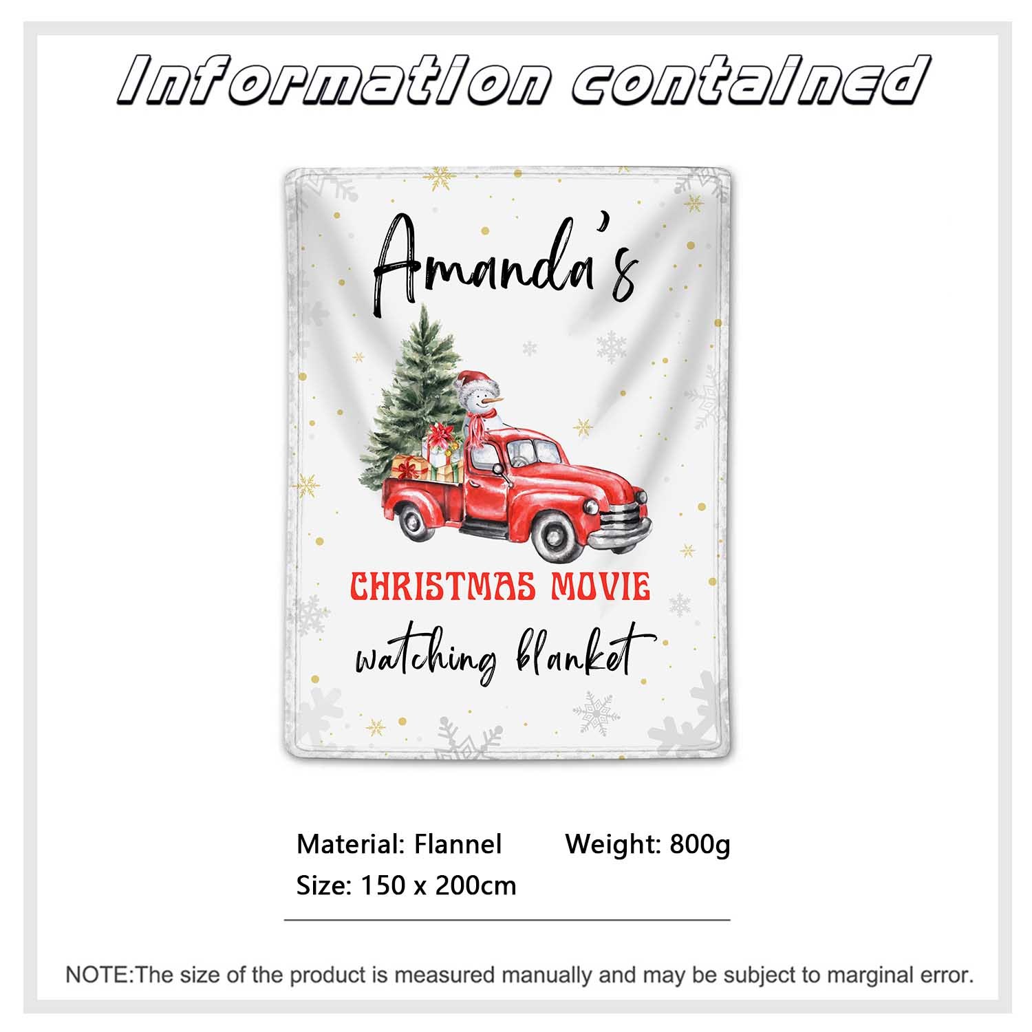 Personalised Christmas Movie Blanket Custom Name White Blanket Christmas Gift for Family Friends - Christmas Movie Watching Blanket-Jessemade AU