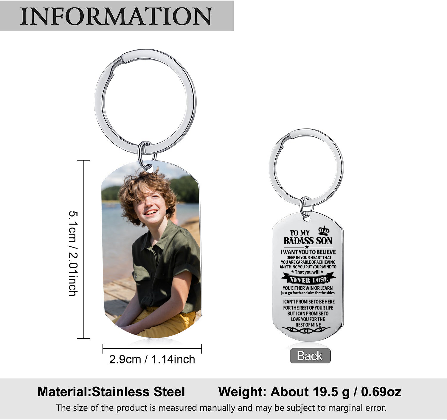 To My Badass Son Keyring Custom Photo Keychain "I Can Promise To Love You For The Rest Of Mine" Personalised Gifts For Son-Jessemade AU