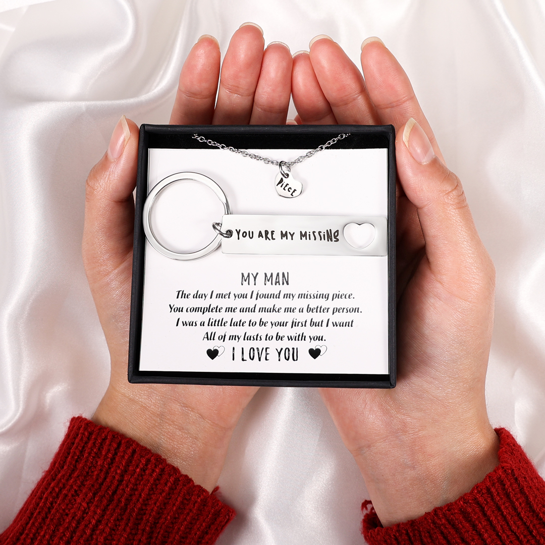 You Are My Missing Piece, Heart Necklace & Keychain Gift Set Gifts For Husband-Jessemade AU