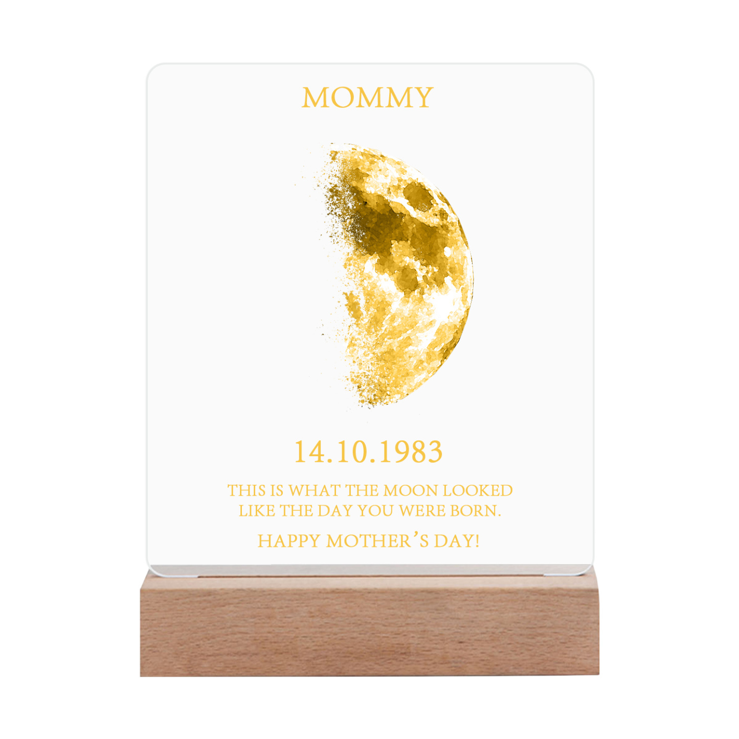 Personalised Acrylic Night Light Custom Date & Moon Phase & Text LED Lamp Gifts For Mother/Grandma-Jessemade AU