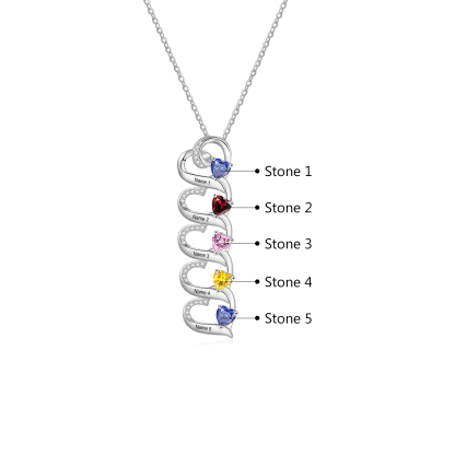 Personalised Heart Pendant Necklace Custom 5 Birthstones & 5 Names Necklace Gifts for Her-Jessemade AU
