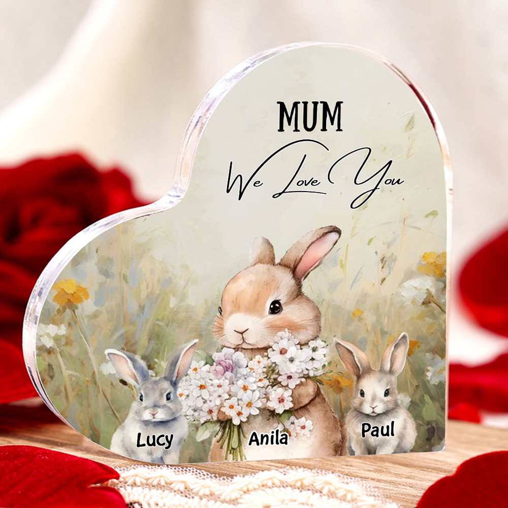 3 Names - Personalised Acrylic Heart Keepsake Custom Text Bunny Family Ornament Gift for Mother/Grandma-Jessemade AU