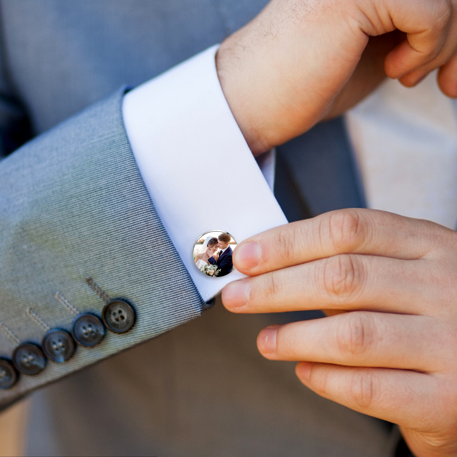 Personalised Men's Cufflinks Custom 2 Photos Circle Metal Cufflinks Wedding Gift for Him-Jessemade AU