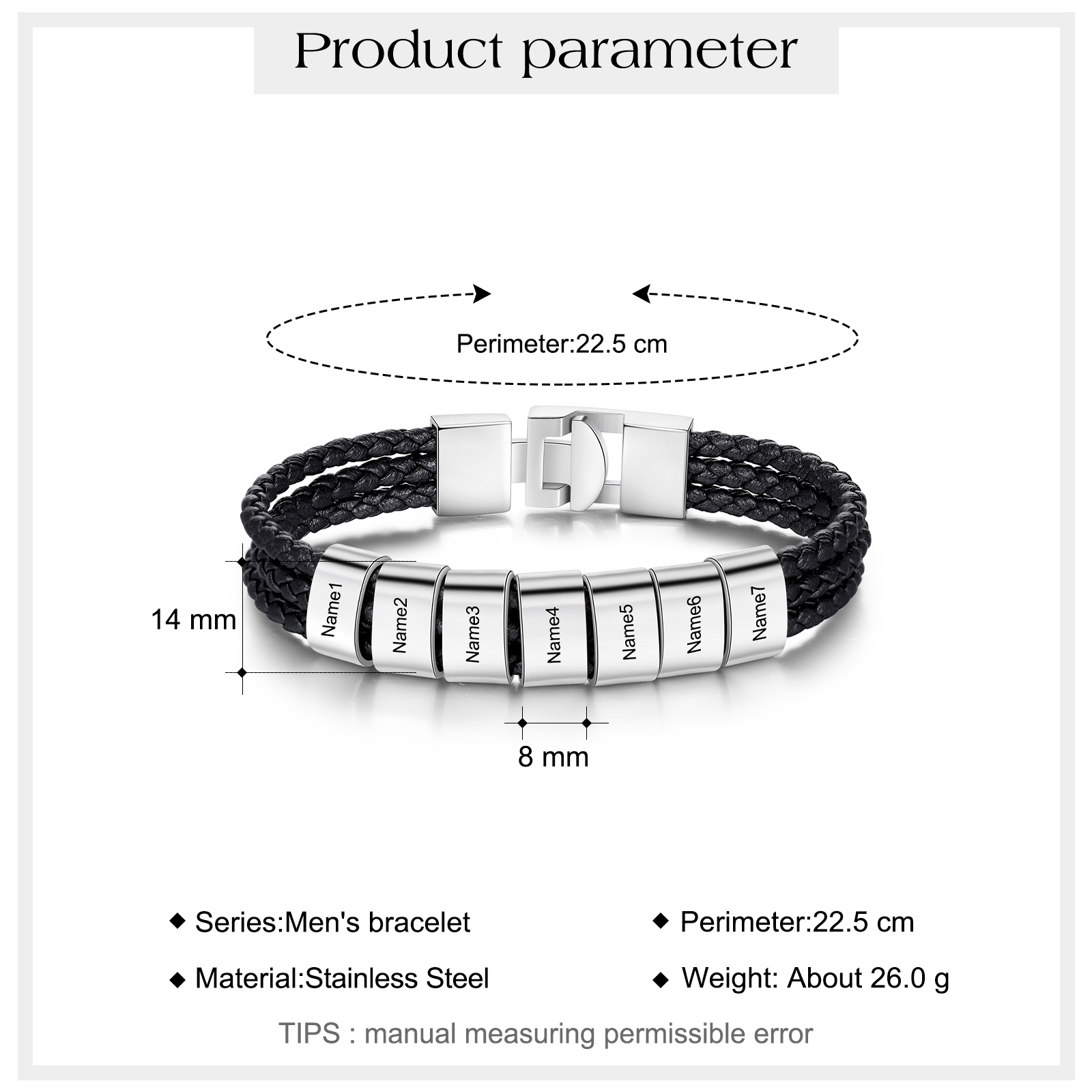 Personalised Braided Leather Bracelet Engraved 7 Names Men's Bracelet for Him-Jessemade AU