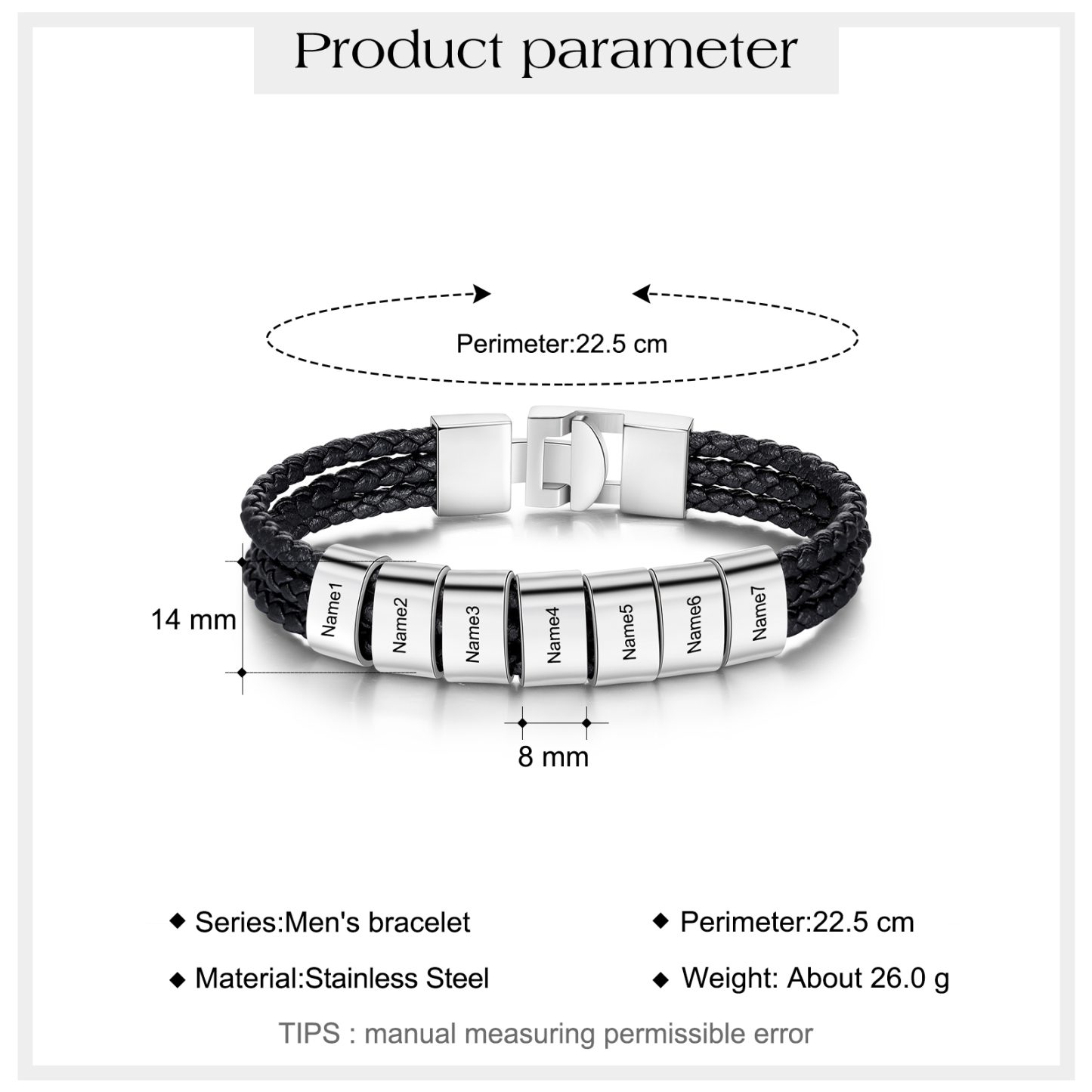 Personalised Braided Leather Bracelet Engraved 7 Names Men's Bracelet for Him-Jessemade AU