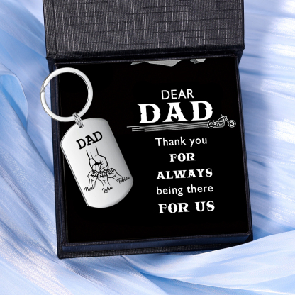 Personalised Dad Keyring Fist Bump Keychain Engrave 3 Kids' Names Father's Day Gifts-Jessemade AU