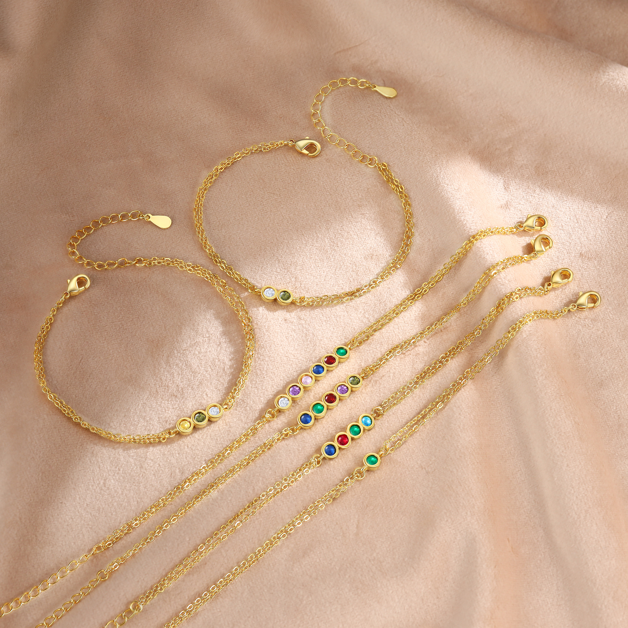 Personalised Bracelet Custom 5 Birthstones Adjustable Bracelet Gifts for Ladies Girls-Jessemade AU