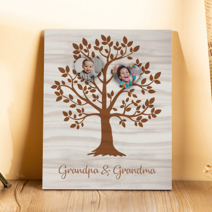 Personalised Photo Family Tree Wood Signs Engrave 2 Photos Frame-Jessemade AU