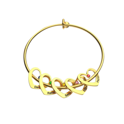 Personalised Heart Bangle With 2 Names and Birthstones Bangle Bracelet Mother's Day Gifts For women-Jessemade AU