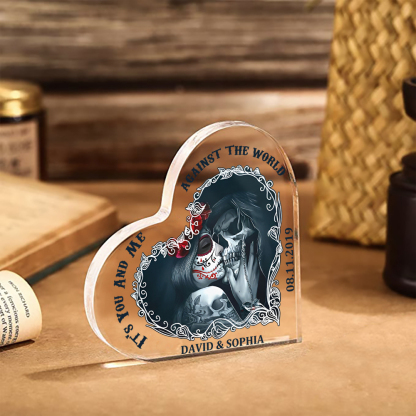 Couple Acrylic Heart Keepsake Customised Text & Date Ornament Valentine's Day Gift For Couples - IT'S YOU AND ME AGAINST THE WORLD-Jessemade AU