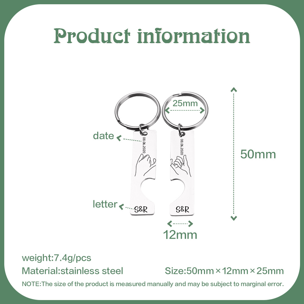 Personalised Couple Pinky Promise Keychain Set Customised Letters & Date Matching Keyring Valentine's Day Gifts For Couples-Jessemade AU