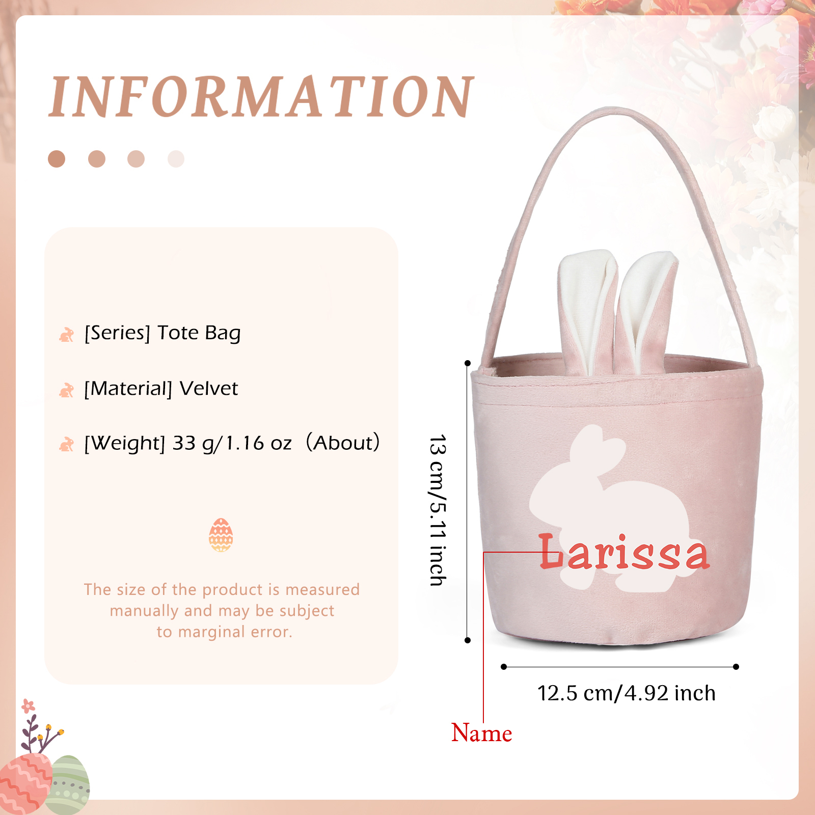 Personalised Bunny Tote Bag Customised with Name Bunny Basket Bucket Bag Easter Gifts-Jessemade AU