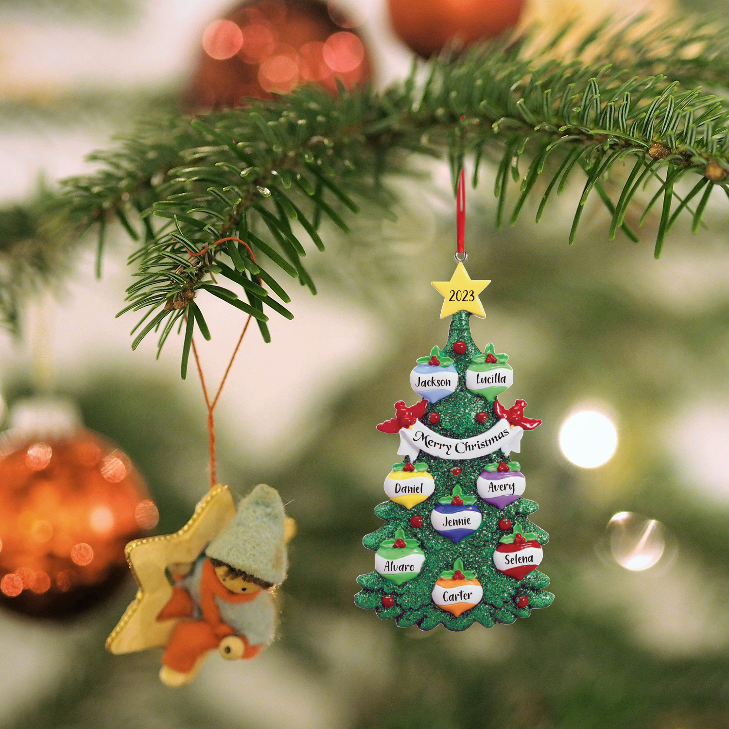 8 Names - Personalised Christmas Tree Ornaments Custom Text & Year Wooden Christmas Pendant Gifts for Family Friends-Jessemade AU