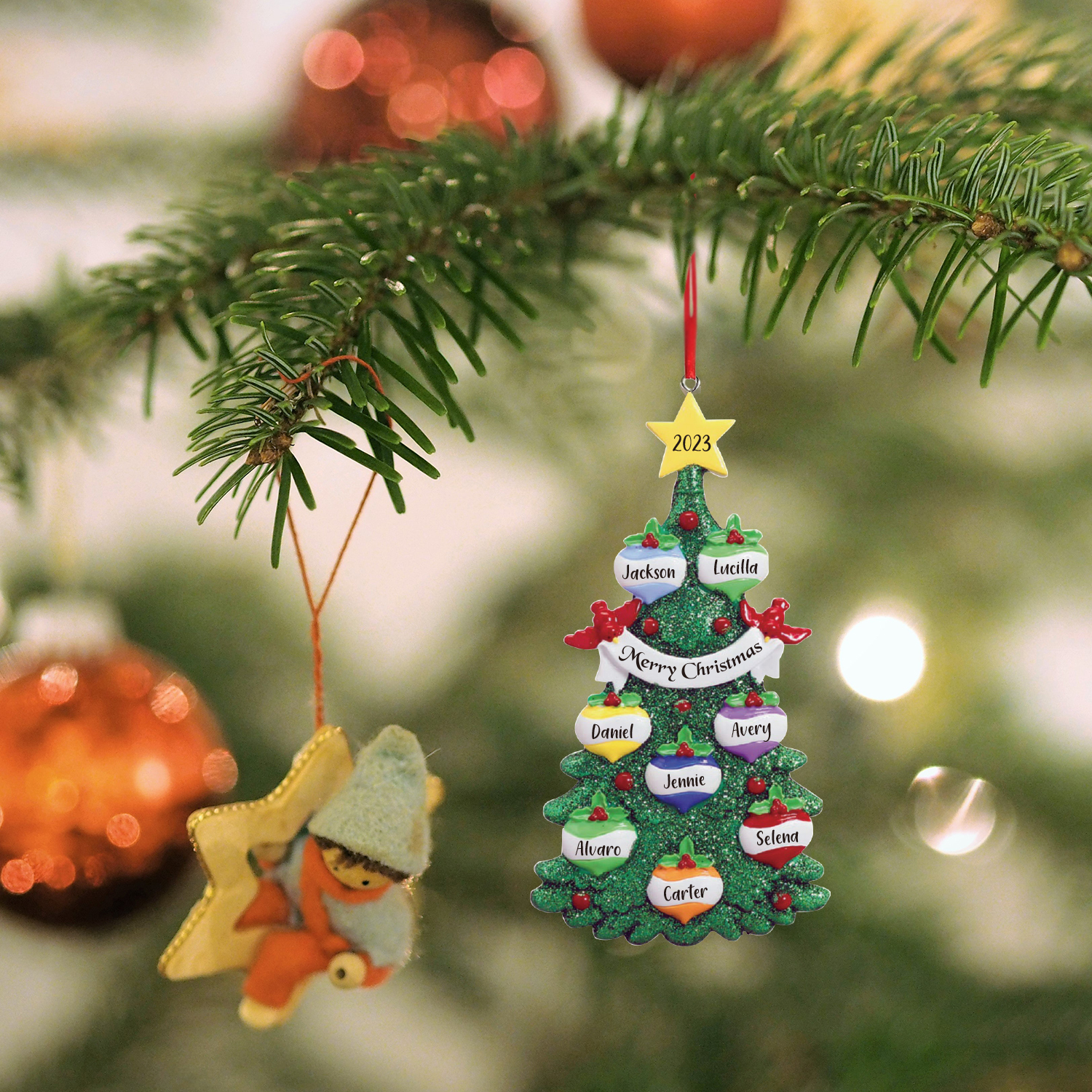 8 Names - Personalised Christmas Tree Ornaments Custom Text & Year Wooden Christmas Pendant Gifts for Family Friends-Jessemade AU