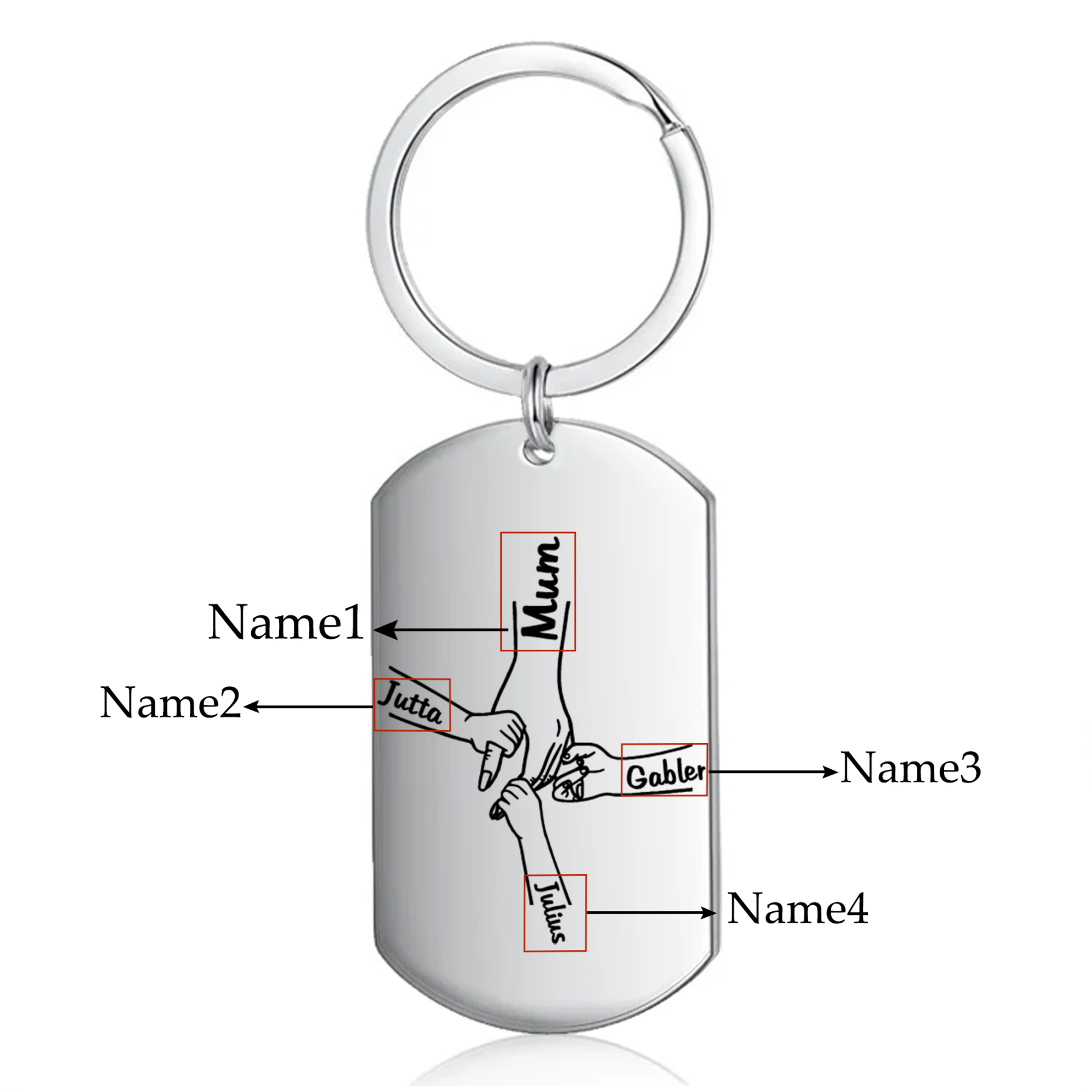 4 Names - Personalised Name Keychain Holding Hands Keychain Mother's Day Gifts For Grandma/Mother-Jessemade AU