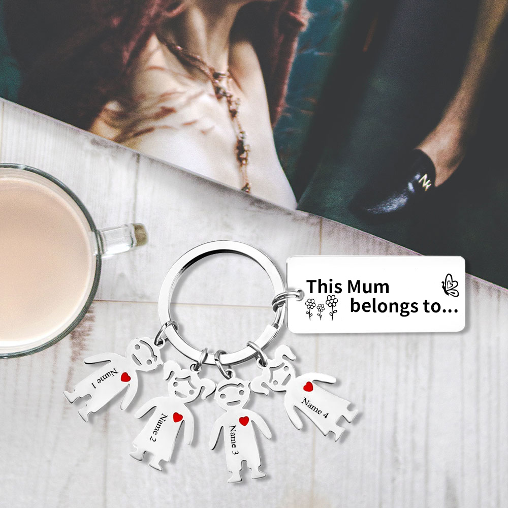 4 Names - Personalised Keychain with Kid Charms Engraved Names Keychain Mother's Day Gift for Mum/Nan-Jessemade AU