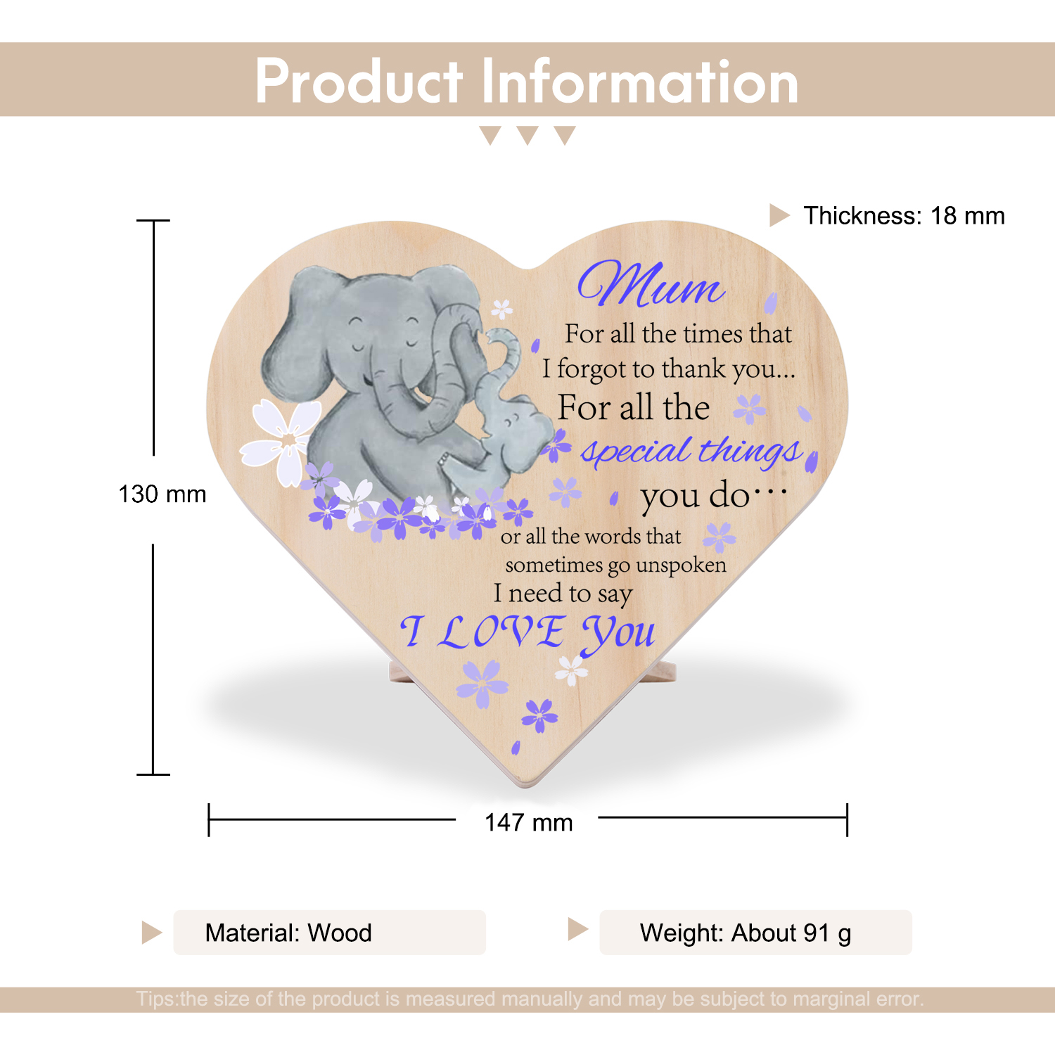 To My Mum Wooden Heart Keepsake Desktop Ornament "For all the times I forgot to thank you" Mothers Gifts-Jessemade AU