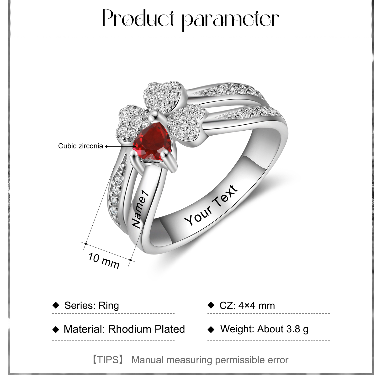 Personalised Ring With 1 Birthstone Engraved Names Ring Best Gift For Women-Jessemade AU