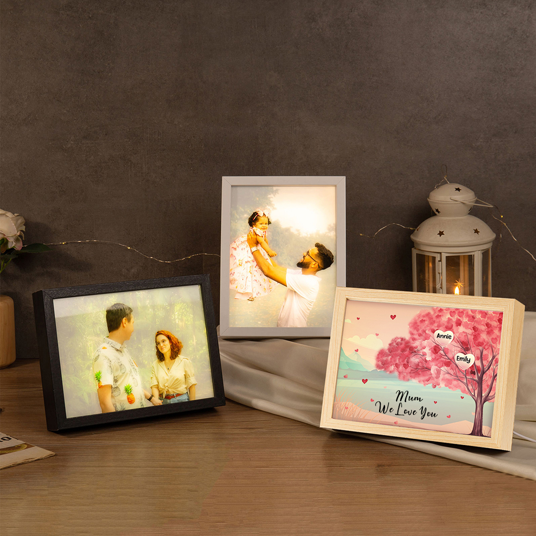 Personalised Frame Night Light Custom 1 Text & 2 Names Pink Family Tree Ornament Gifts for Mother/Grandma-Jessemade AU