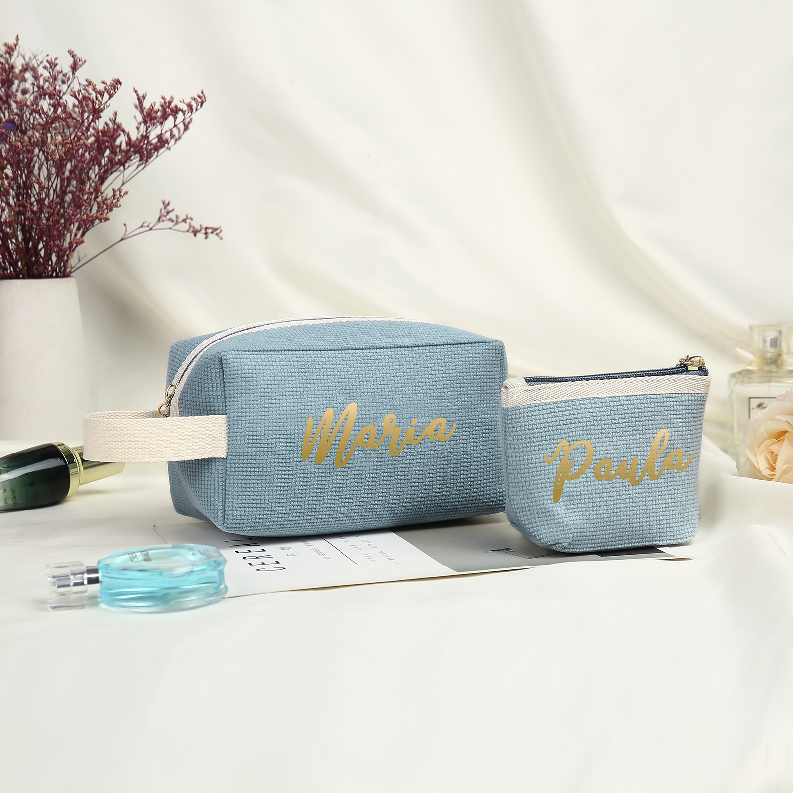 A Set Personalised Name Cosmetic Bag Custom Makeup Bag Zipper Storage Bag Gifts for Ladies Girls-Jessemade AU