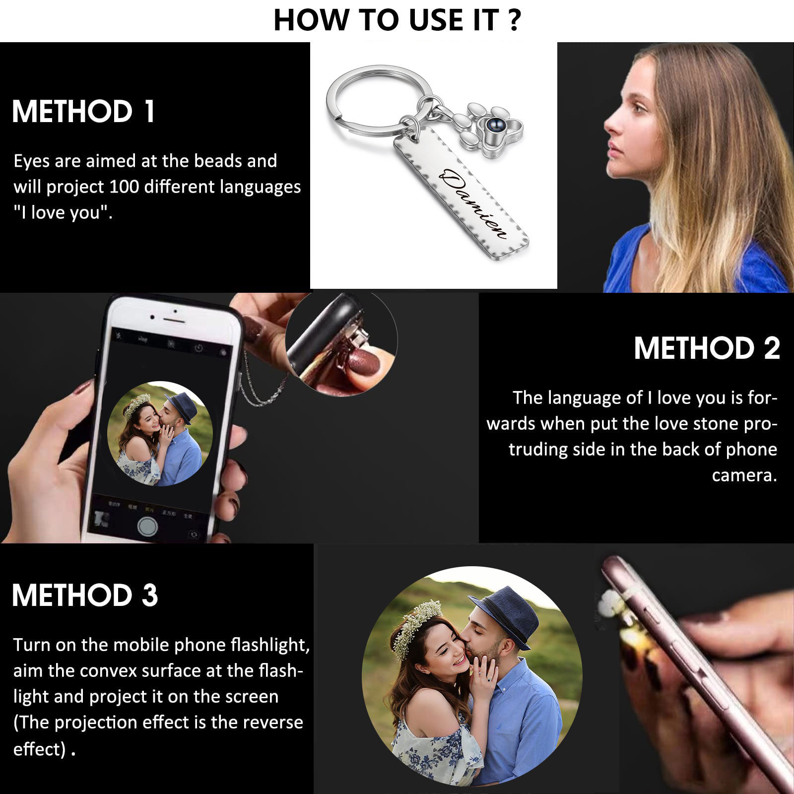 Personalised Projection Keychain Custom Photo & Name Keyring Gift For Family/Friend/Couple-Jessemade AU